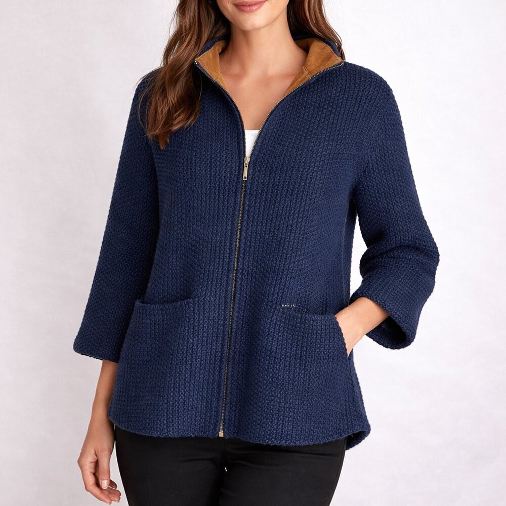 Matison Stone | Corinne Contrast Collar Jacket Navy Blue